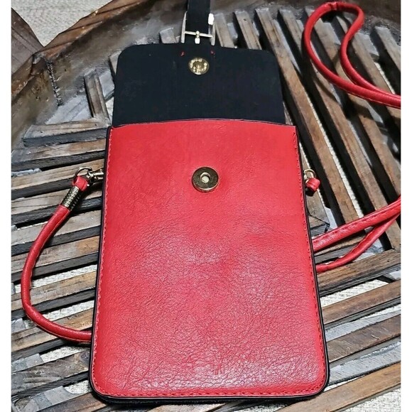 Convenient MIni Crossbody Retro Buckle PU Mobile Phone Travel Bag Purse Red - Picture 6 of 7